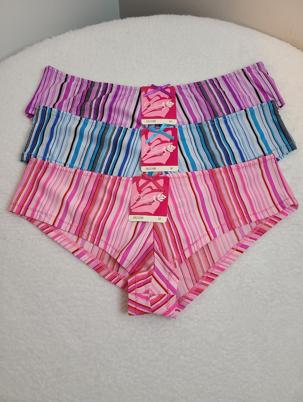 Y2K Coco Secret 3pk Silky Nylon Striped Cheeky Hipster Panties Size Sm